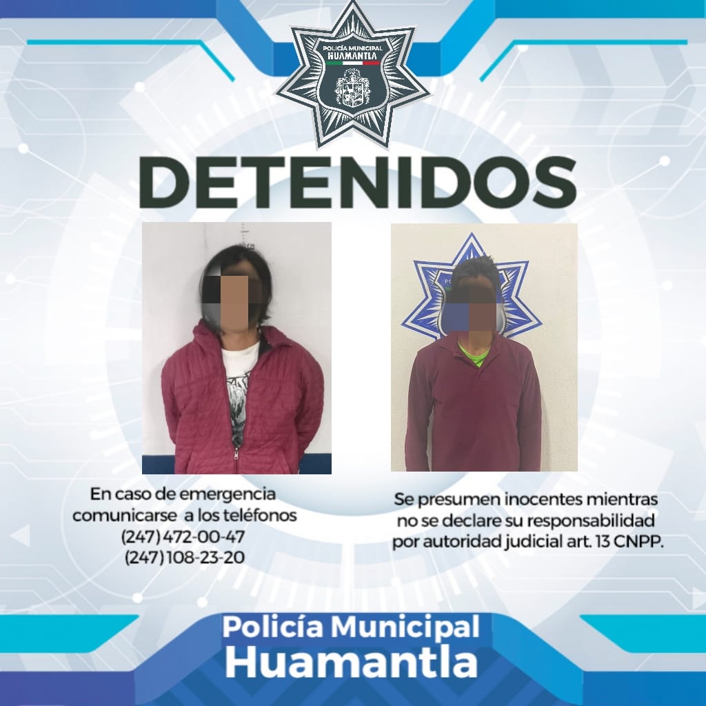 Policía de Huamantla retira de las calles a dos hombres que portaban sustancias ilícitas